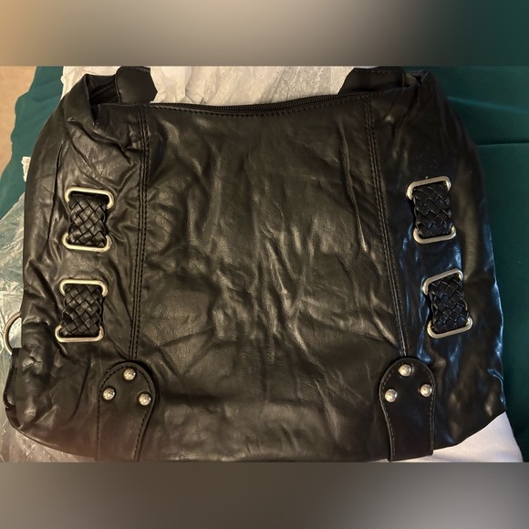 New Black, leather gold buckle ring hardware Harley Davidson inspired hobo bag - Picture 4 of 11